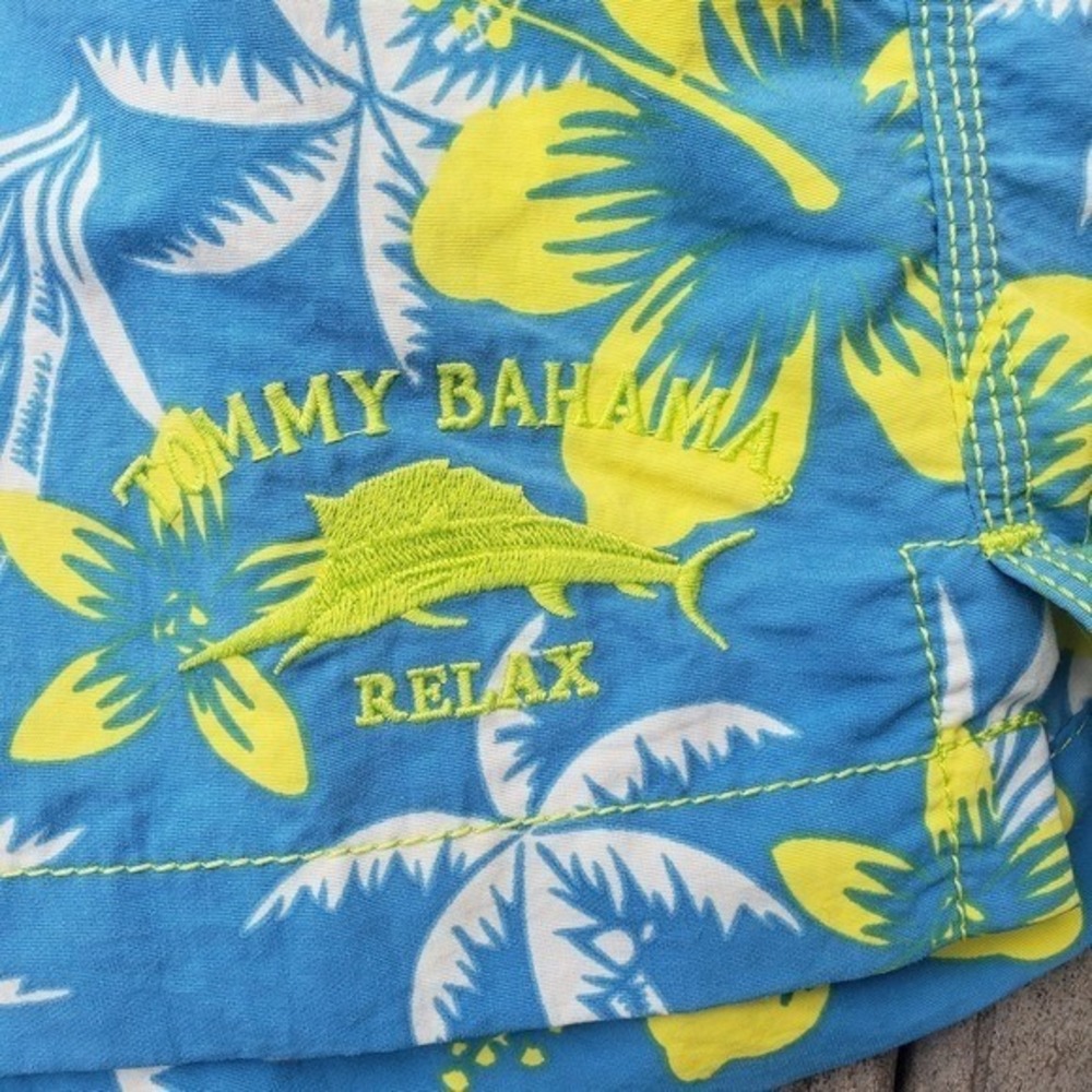 Tommy Bahama Relax Mens L Blue Yellow Hibiscus Tropical Mesh Swim Trunks Shorts - Picture 2 of 6